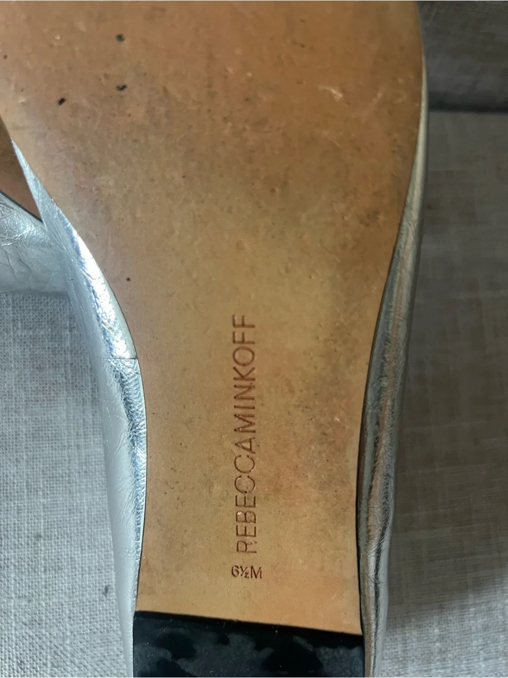 Rebecca Minkoff Silver Ballet Flats, women’s 6.5, crackled, office casual dressy